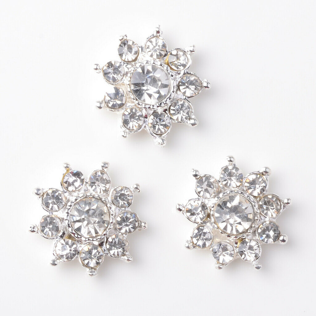 10pc Crystal Flower Rhinestone Buttons Flatback Embellishments Wedding