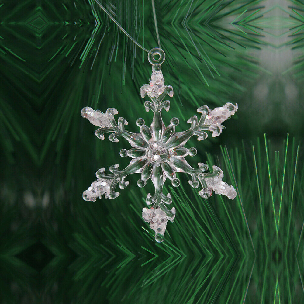 12 x Acrylic Crystal Snowflake Christmas Tree Hanging Pendant Ornaments Decor