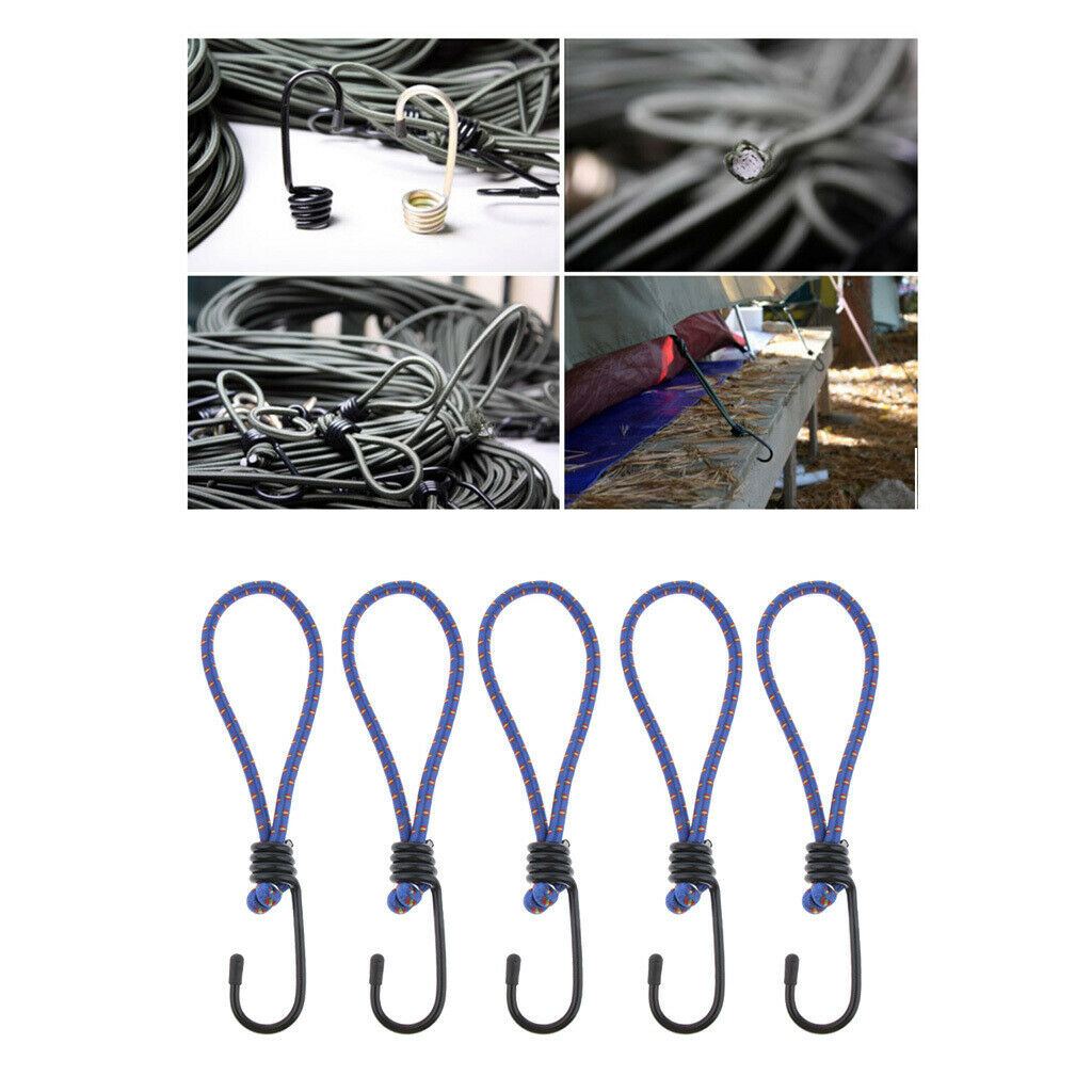 2X 5 Pcs Bungee Hook Tie - Tarpaulin Elastic Stretch Cord Straps with Hook 6mm