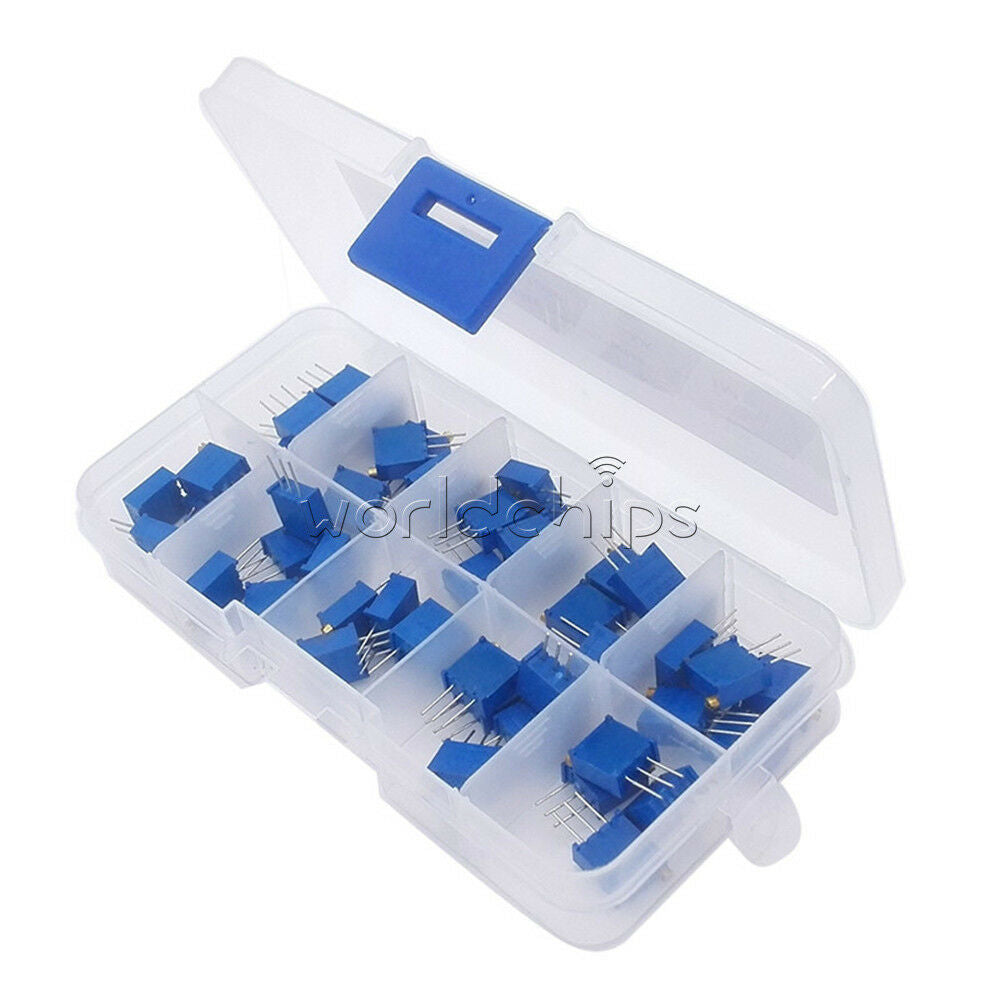 50PCS 10 Value 3296 Multiturn Variable Resistor Trimmer Potentiometer Kit +Case