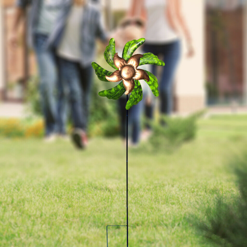 Metal Pinwheels Outdoor Wind Spinner with Ground Stake Yard Flowerbed Decor