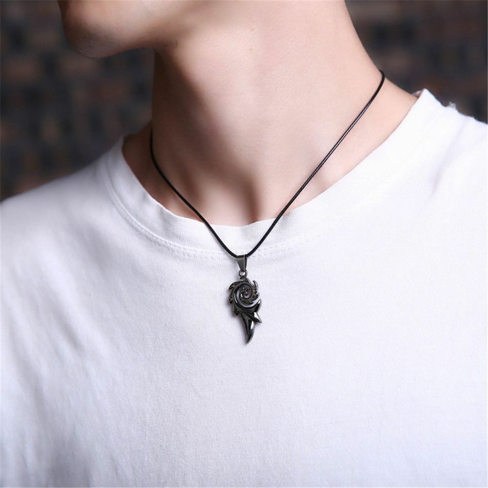 Fashion Men's Titanium Steel Flame Pendant Necklace Leather Rope Jewelry Chain