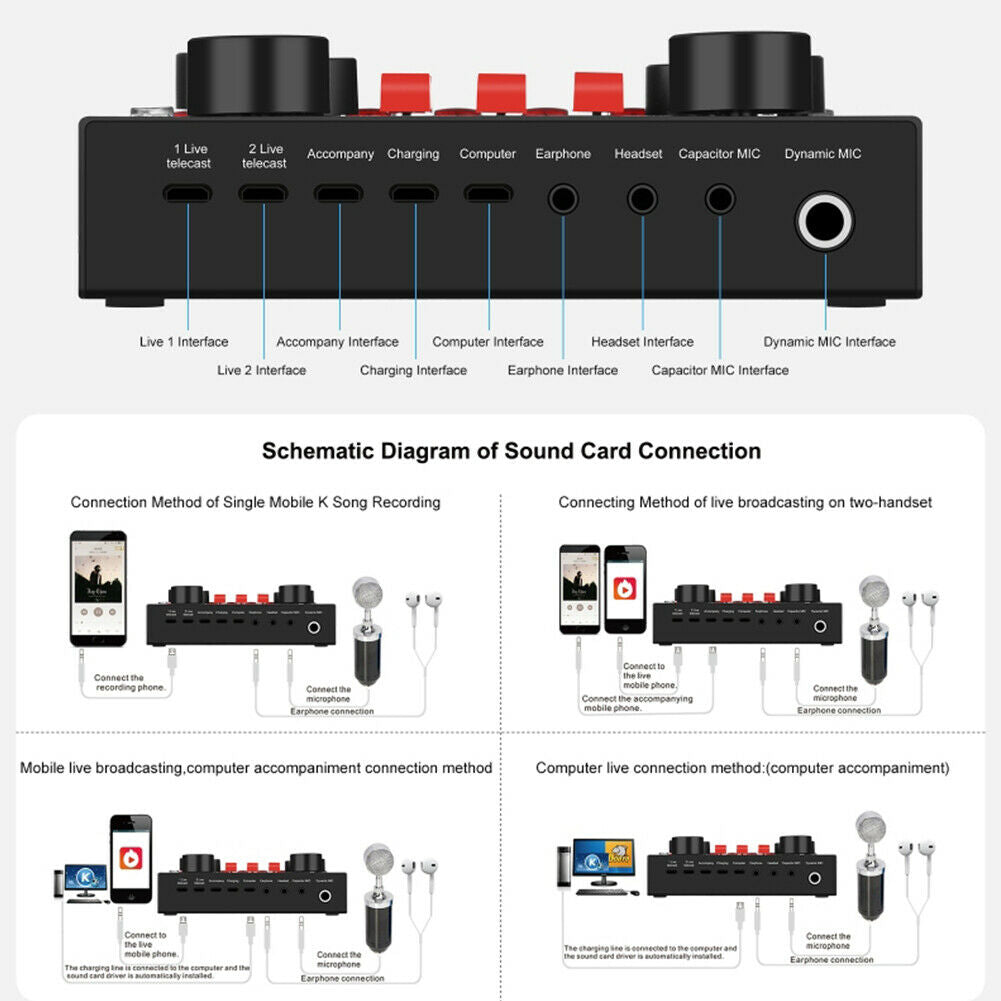 V5.0 Bluetooth Sound Card Audio Broadcast Headset Microphone Webcast Live
