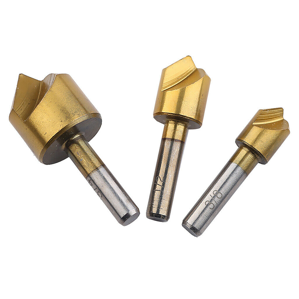 3Pieces Titanium Countersink Steel Chamfer Metric Drill Bit for Wood