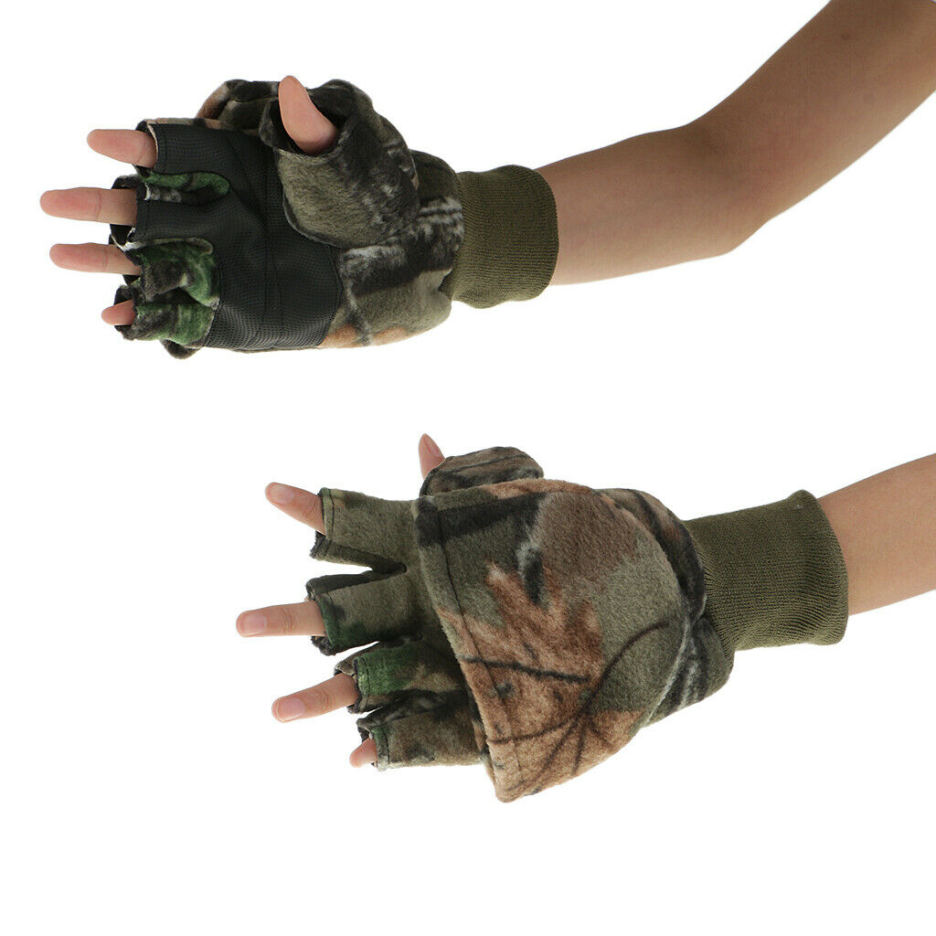 Convertible Fingerless Gloves with Mitten Cover for Fishing Hunting Cycling