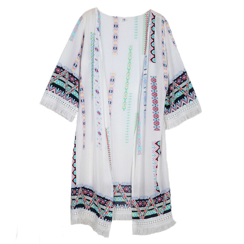 Women Floral Cardigan Coat Long Kimono Kaftan Tops Boho Ethnic Beach Summer New