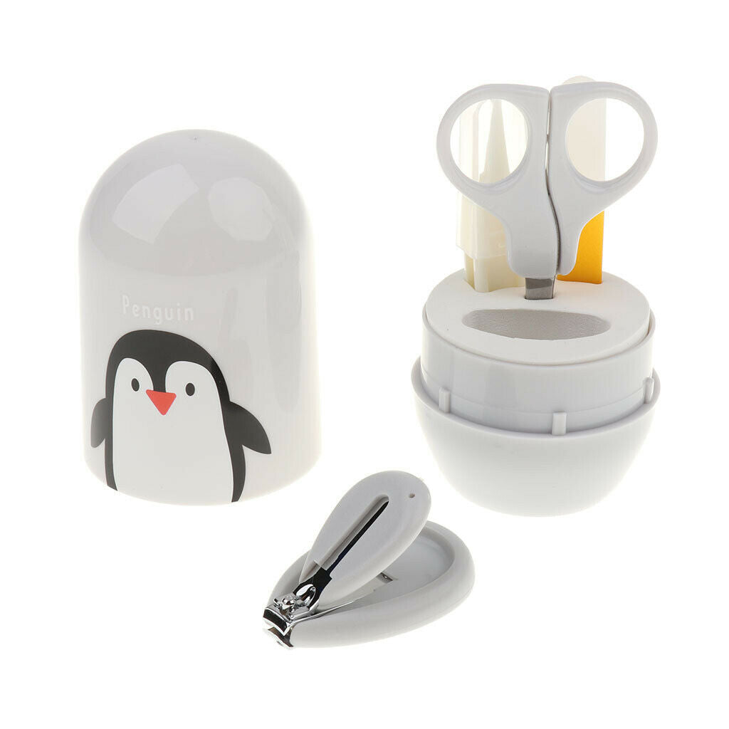 4Pieces Nail Clippers Kit Manicure Set Grey Penguin Pattern PP Material