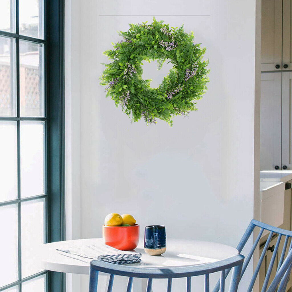 Artificial Green Leaves Wreath 45cm Lavender Garland Hanging Front Door