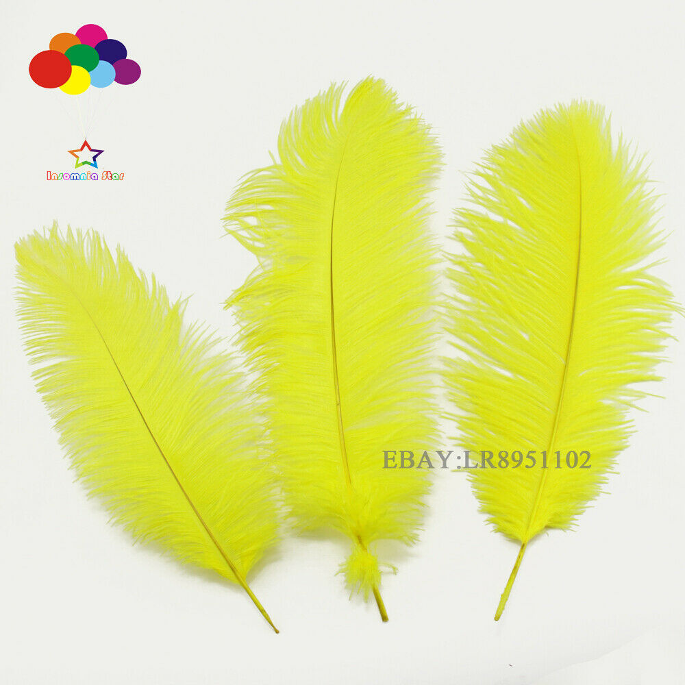 50 pcs Ostrich Yellow Feather 8-10 inches for hat corset dresses costume fans