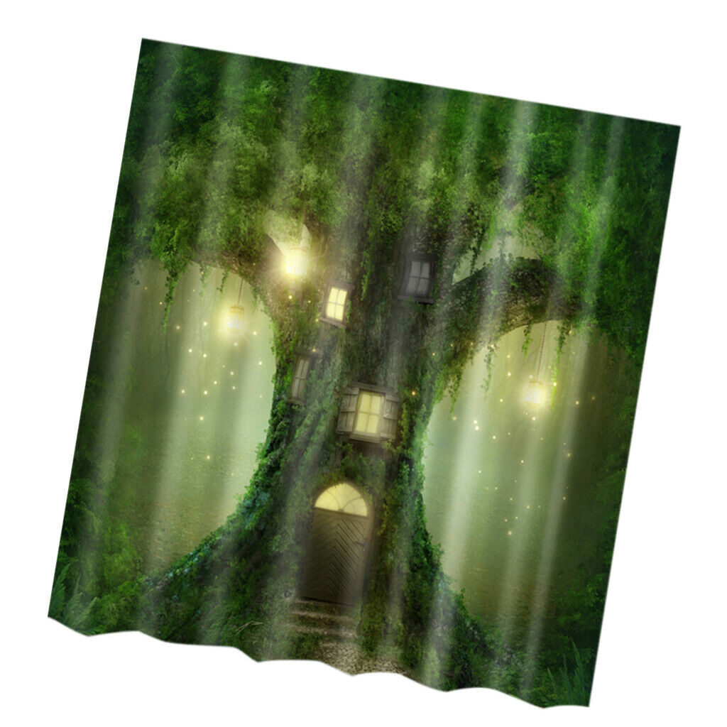 Water Resistant Bathroom Shower Curtain Panel with 12 Hooks Treehouse