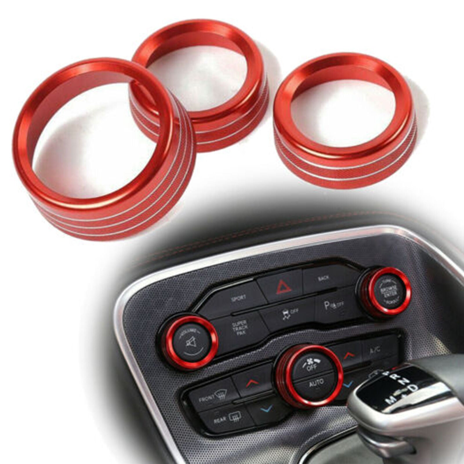 3x AC Radio Switch Trims Ring Knob Cover For Dodge Challenger/Charger 15-20 RED