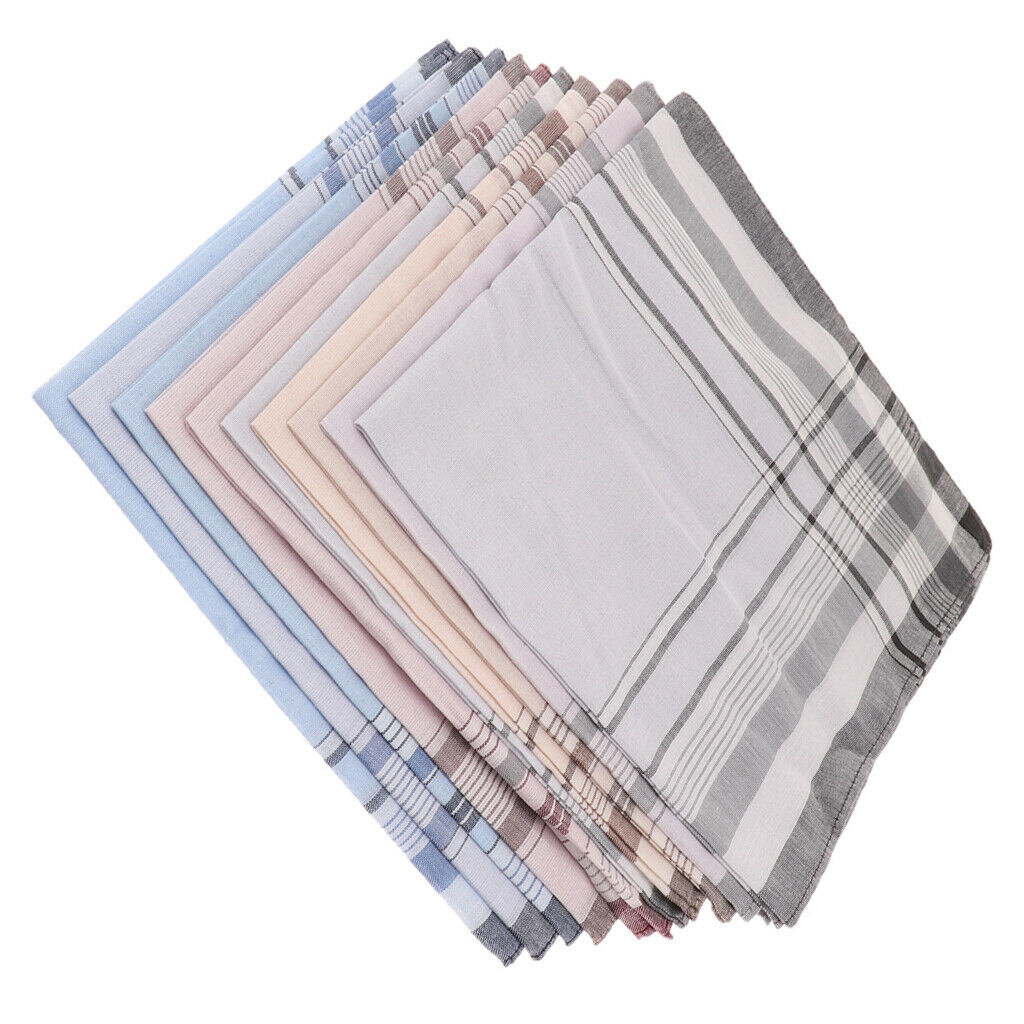 Pack of 10 Mixed Soft 100% Cotton Handkerchiefs Plaid Hankies Pocket Square