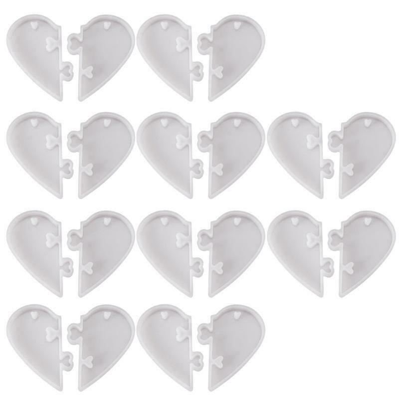 Couples Keychains Heart Shape Silicone Mold Lovers Puzzle Pendant Casting Molds