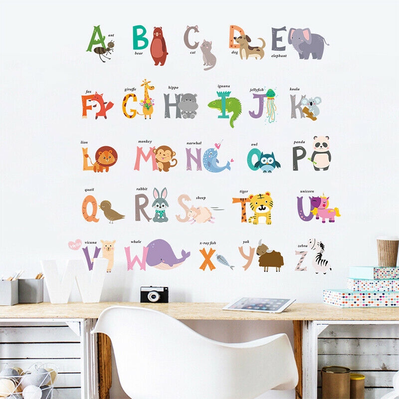 cartoon Jungle wild 26 letters alphabet animals wall stickers kids wall d.l8