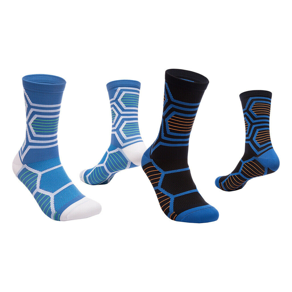 Cotton Mid-Calf Socks Breathable Moisture Wicking Black+Blue for Exercise