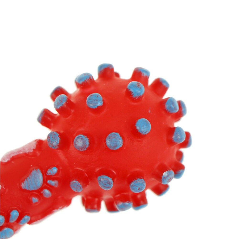 Dotted Dumbbell Shaped Dog Toys Squeeze Squeaky Faux Bone Pet Chew To.l8