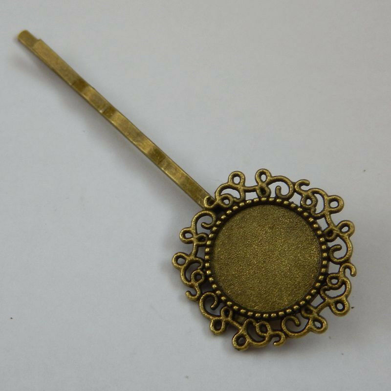10 pcs Antiqued Bronze Alloy Floral Hair Clip Blank Bezel Hairpin Headwear 14mm