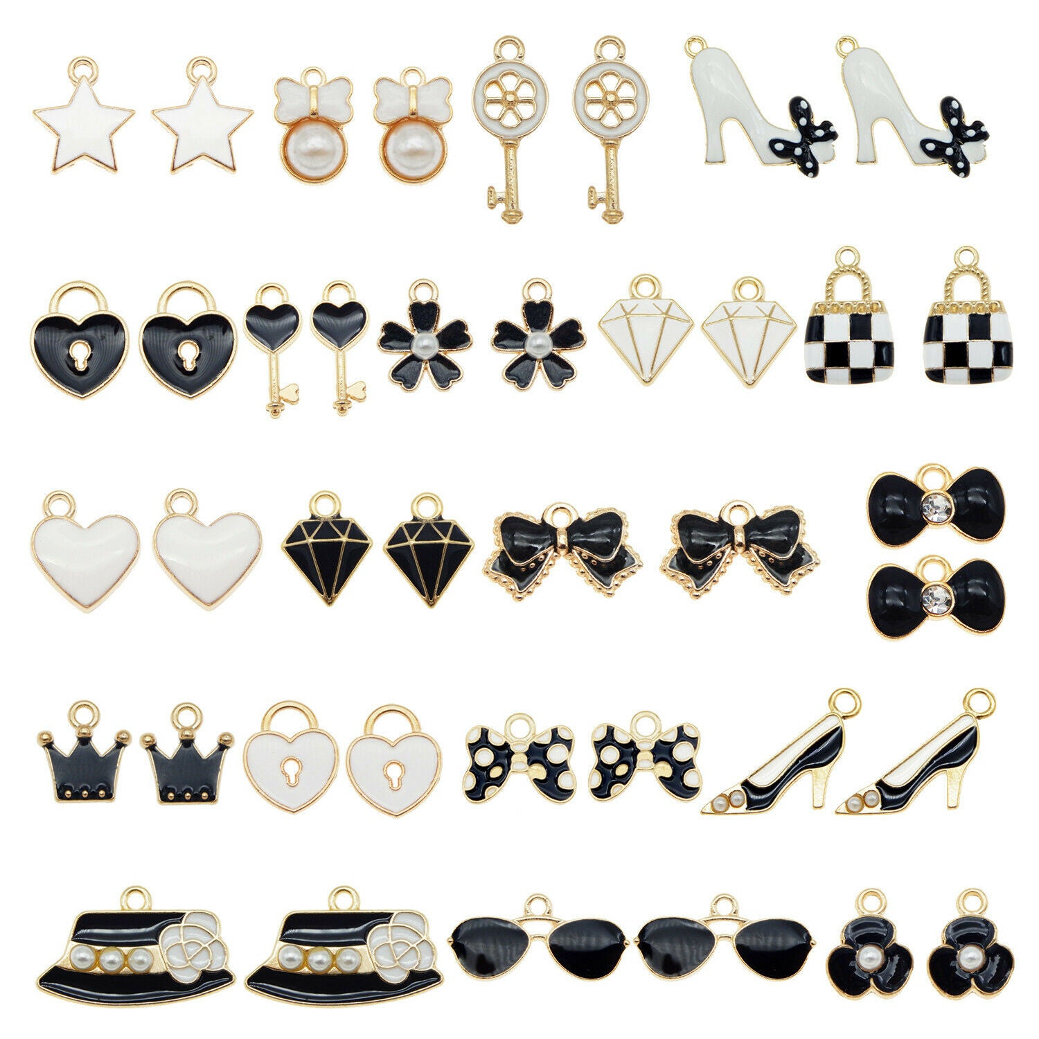 20pcs Black&White Enamel Plated Clothing Accessories Pendant Charms DIY Findings