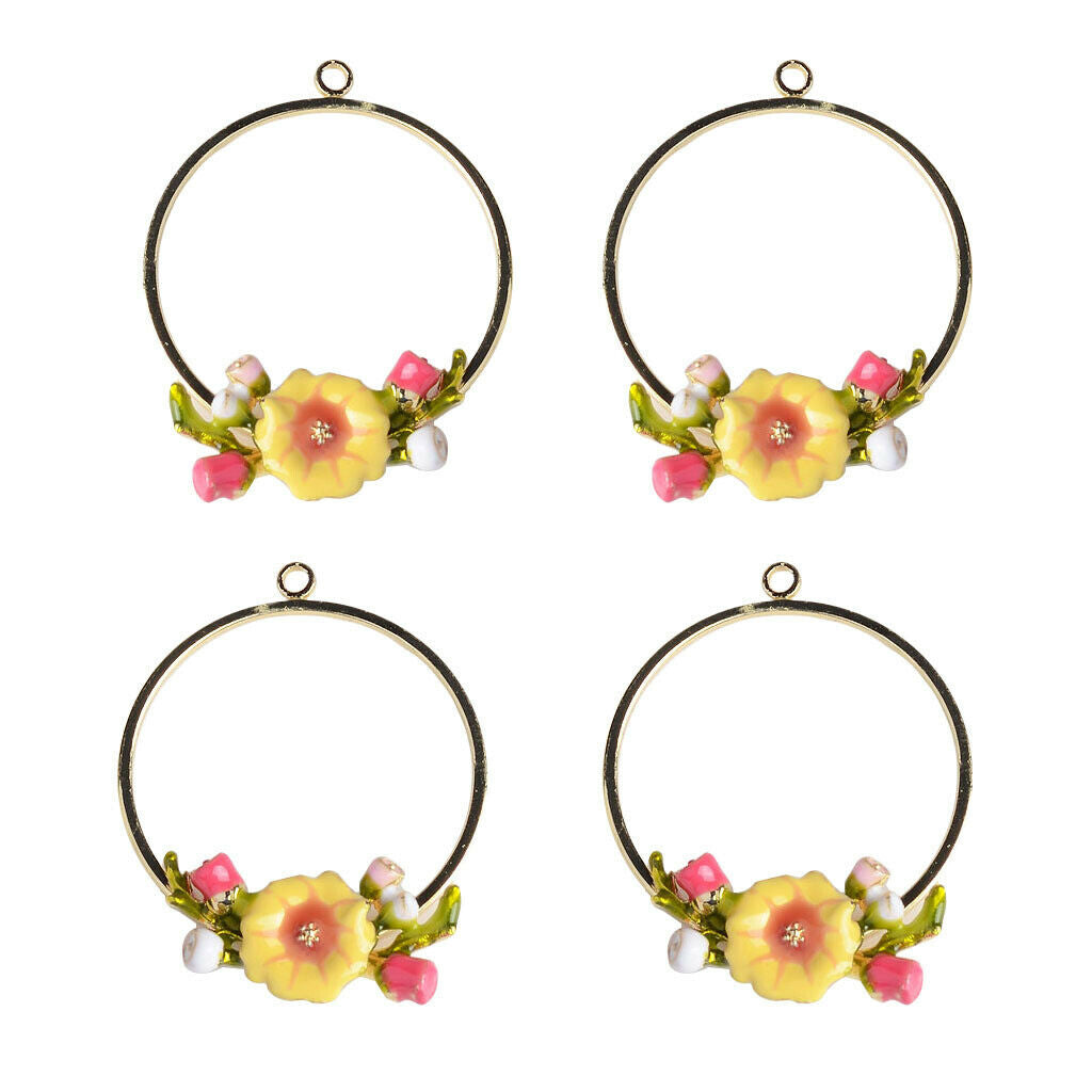 4pc Charms Flower Pendant Beads Necklace Jewellery Making Enamel Earrings