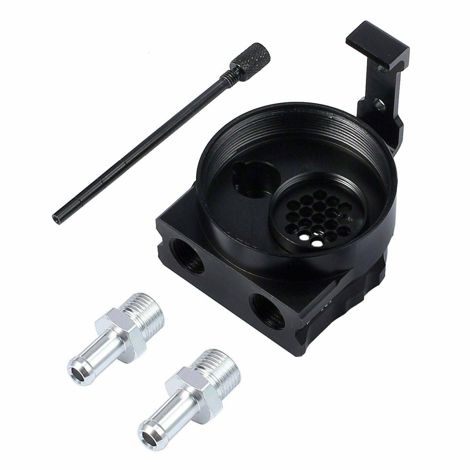Oil Catch Reservoir Breather Can Tank +Filter Kit Cylinder Aluminum Engine Black