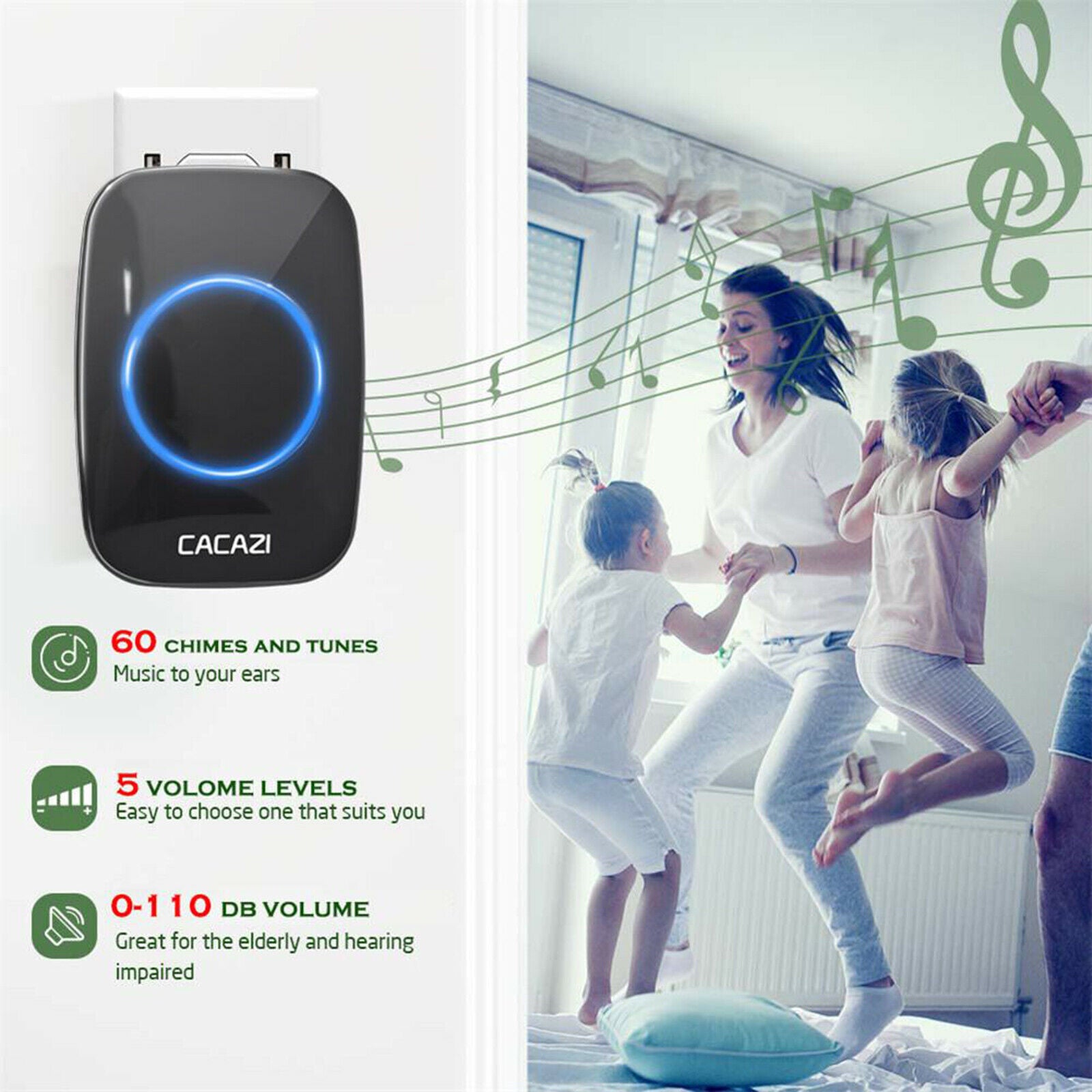 Wireless Door Bell Transmitter Kit Waterproof for Home Office UK Black
