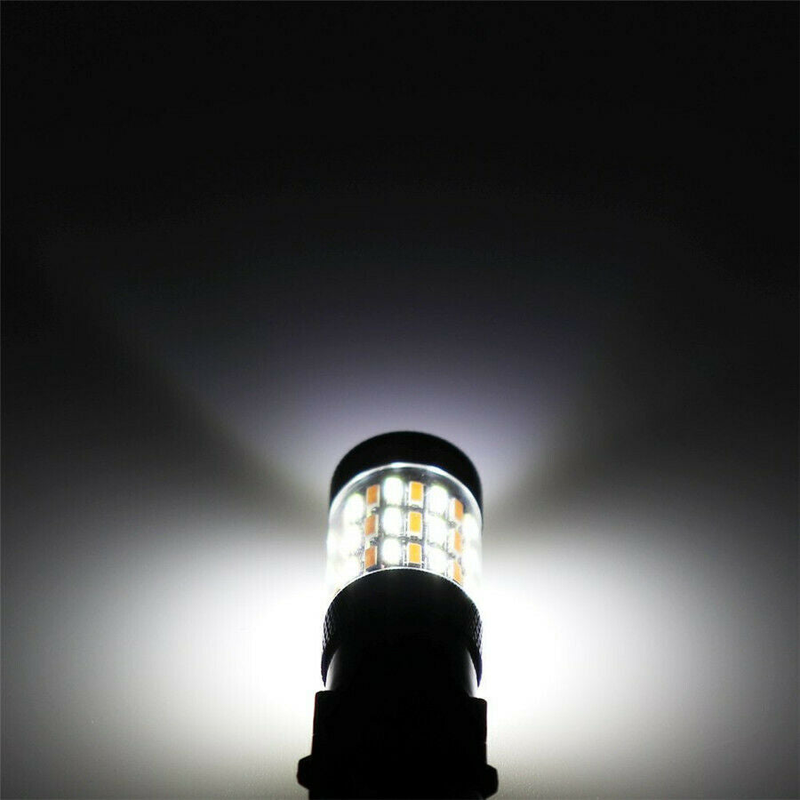 2 Pcs 360 Degree 1157 4014 White DRL Amber Switchback LED Turn Signal Light Bulb