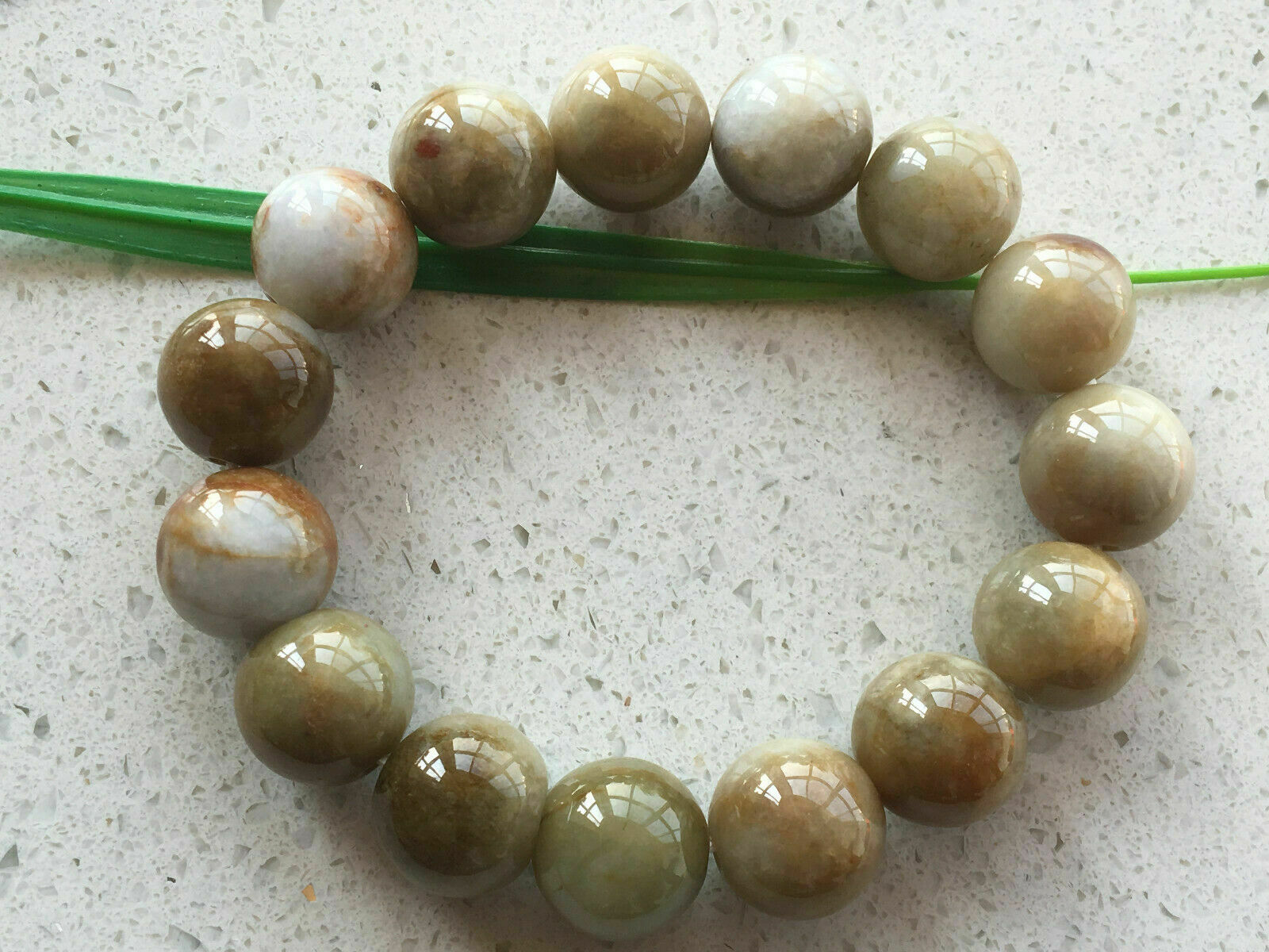 Certified Brown yellow natural Grade A 13mm Jadeite bead elasticity bracelet A+