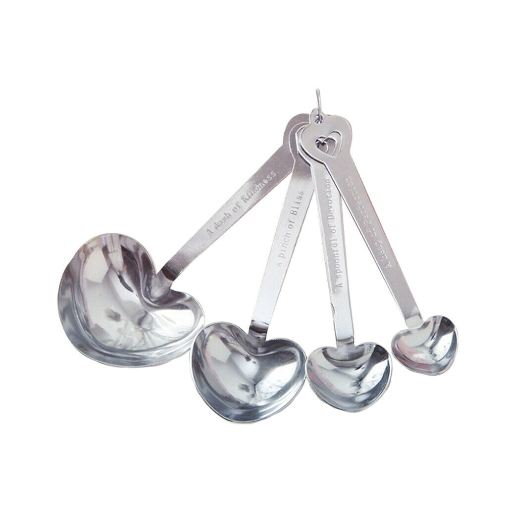 4 Pieces Romantic Metal Heart Shape Measure Spoon Teaspoon Wedding Favor