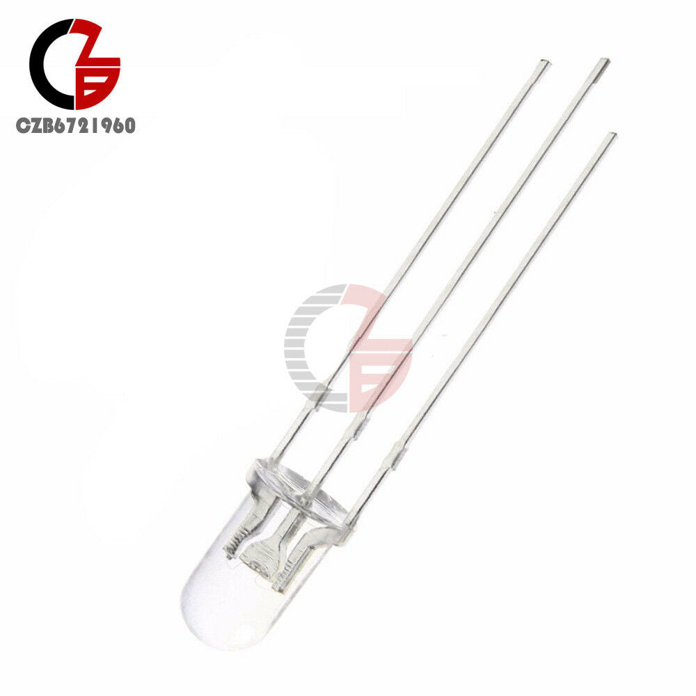 50PCS Dual Bi-Color Red Blue Bright 5mm 3Pin Water Clear bulb Led Common Anode