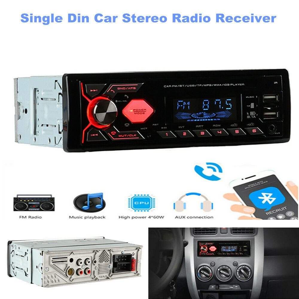 Single Din Car Stereo Radio Receiver LCD Bluetooth Audio Voice Control Media Kit