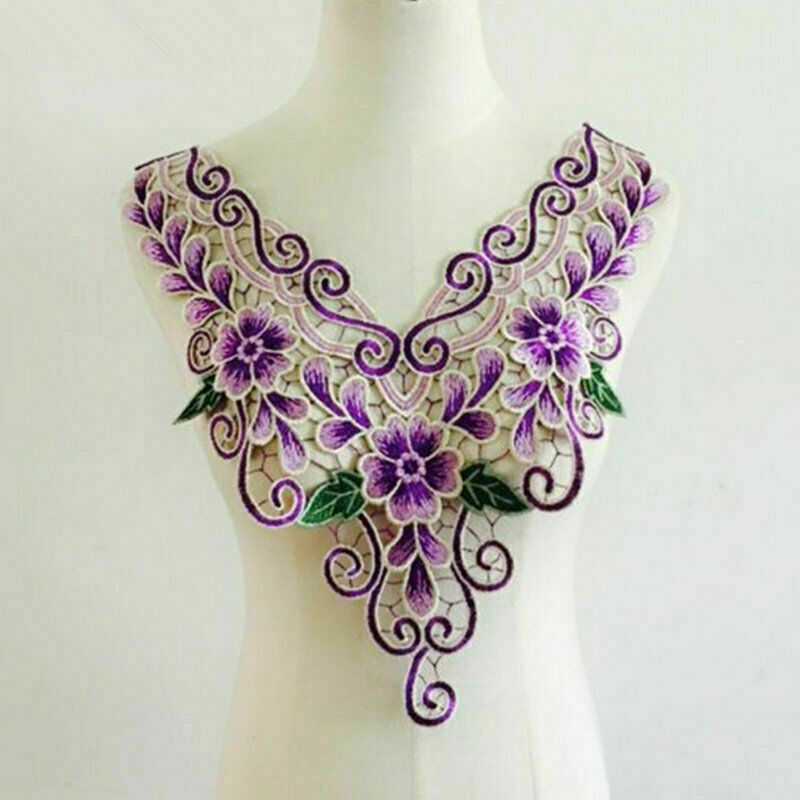 Floral Embroidered Lace Neckline Neck Collar Patches Clothes Sewing Applique DIY