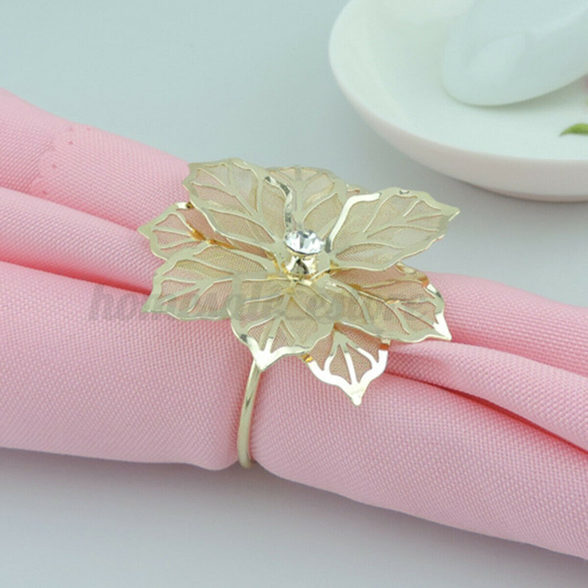 12pcs Floral Alloy Rings Napkin Holder Wedding Dinner Towel Ring Party Table