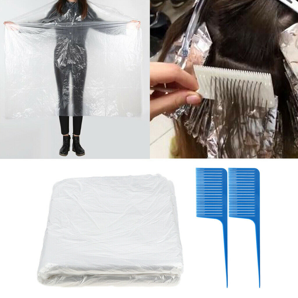 50x Transparent Waterproof Hair Cutting Capes Shampoo Gowns w/ Salon Comb