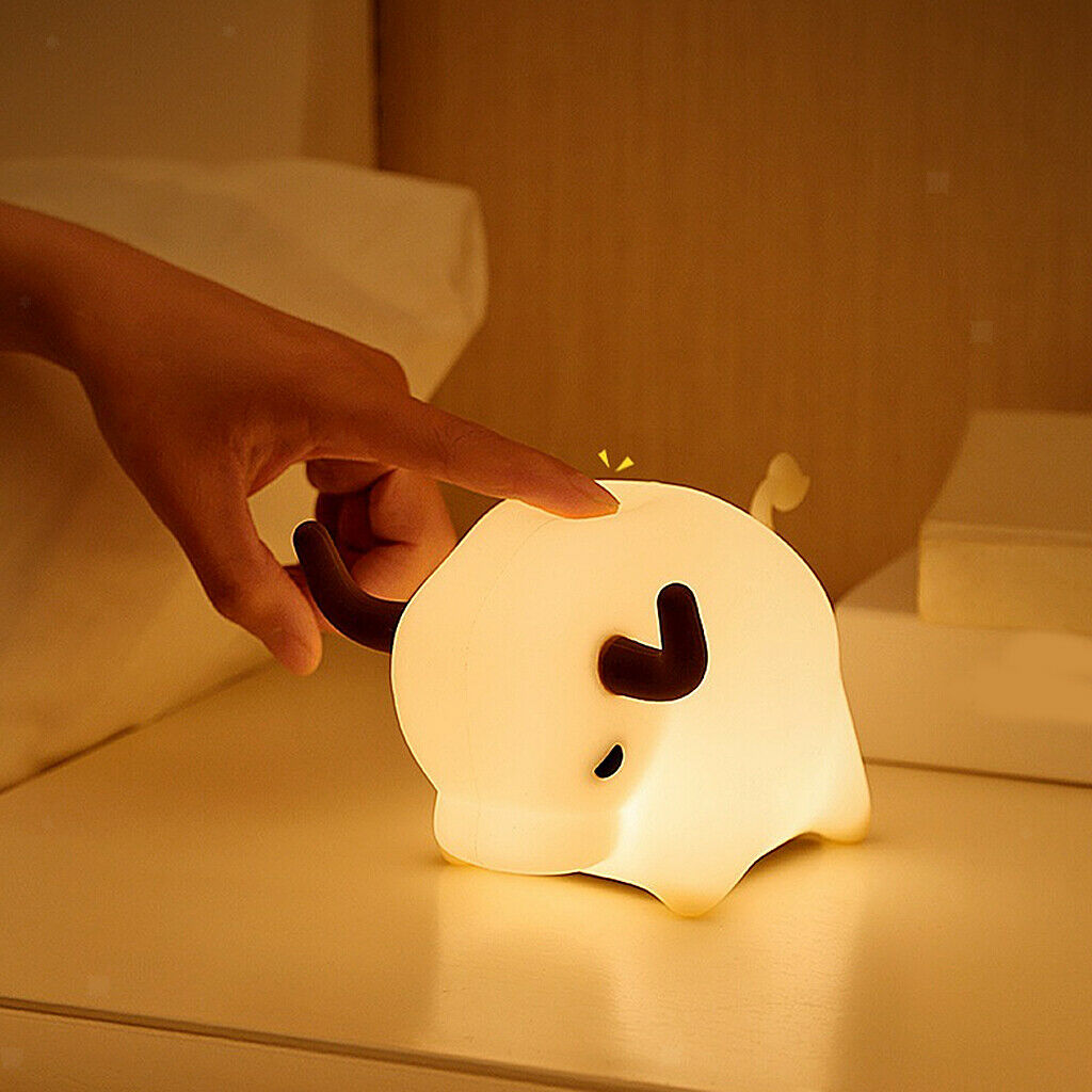 USB Silicone Cow LED Night Lights Soft Baby Nursery Lamp Stepless Dimming