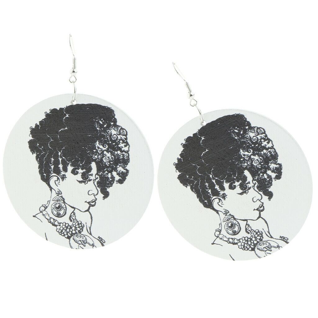 1 Pair African Girl Earrings Wooden Round Tag Hippy Hook Tribe Ear Jewelry E
