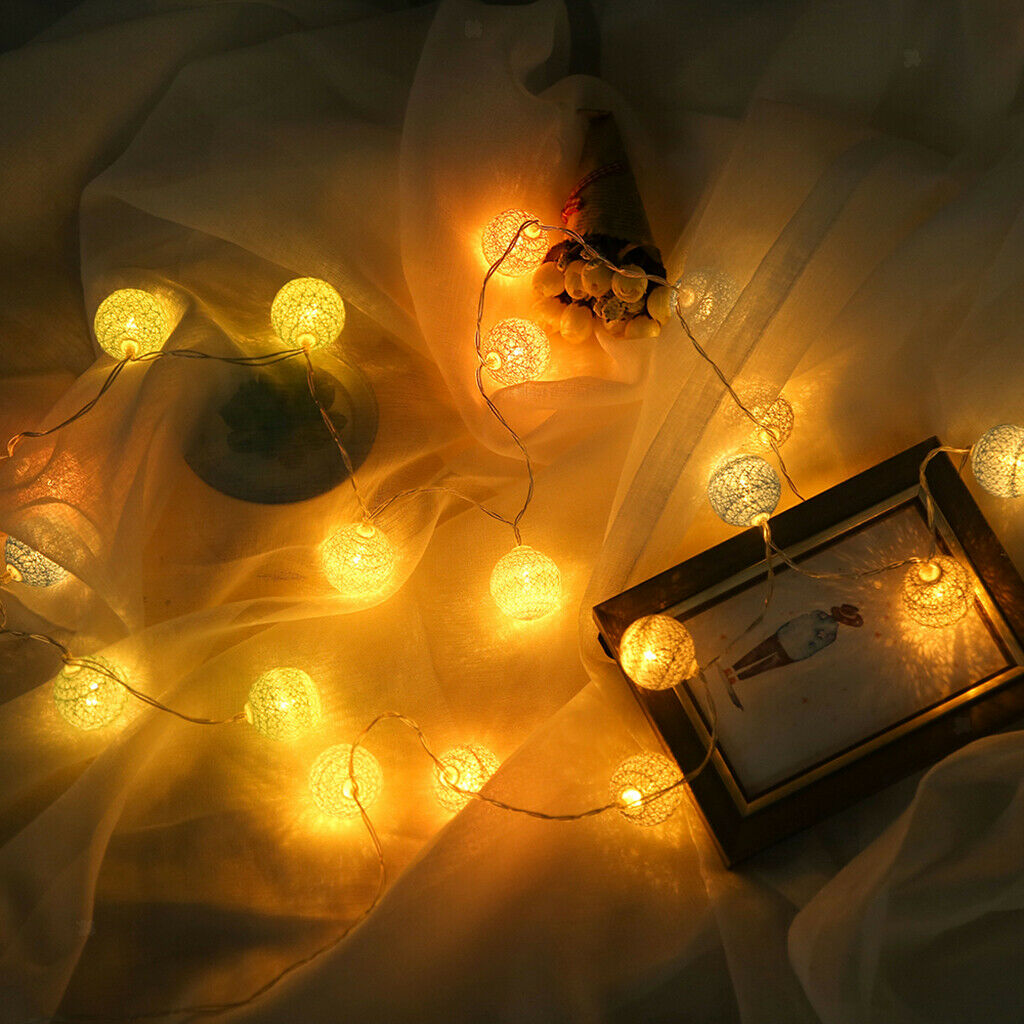 20 Cotton Balls String Fairy Mood Night Light Christmas Party Decor