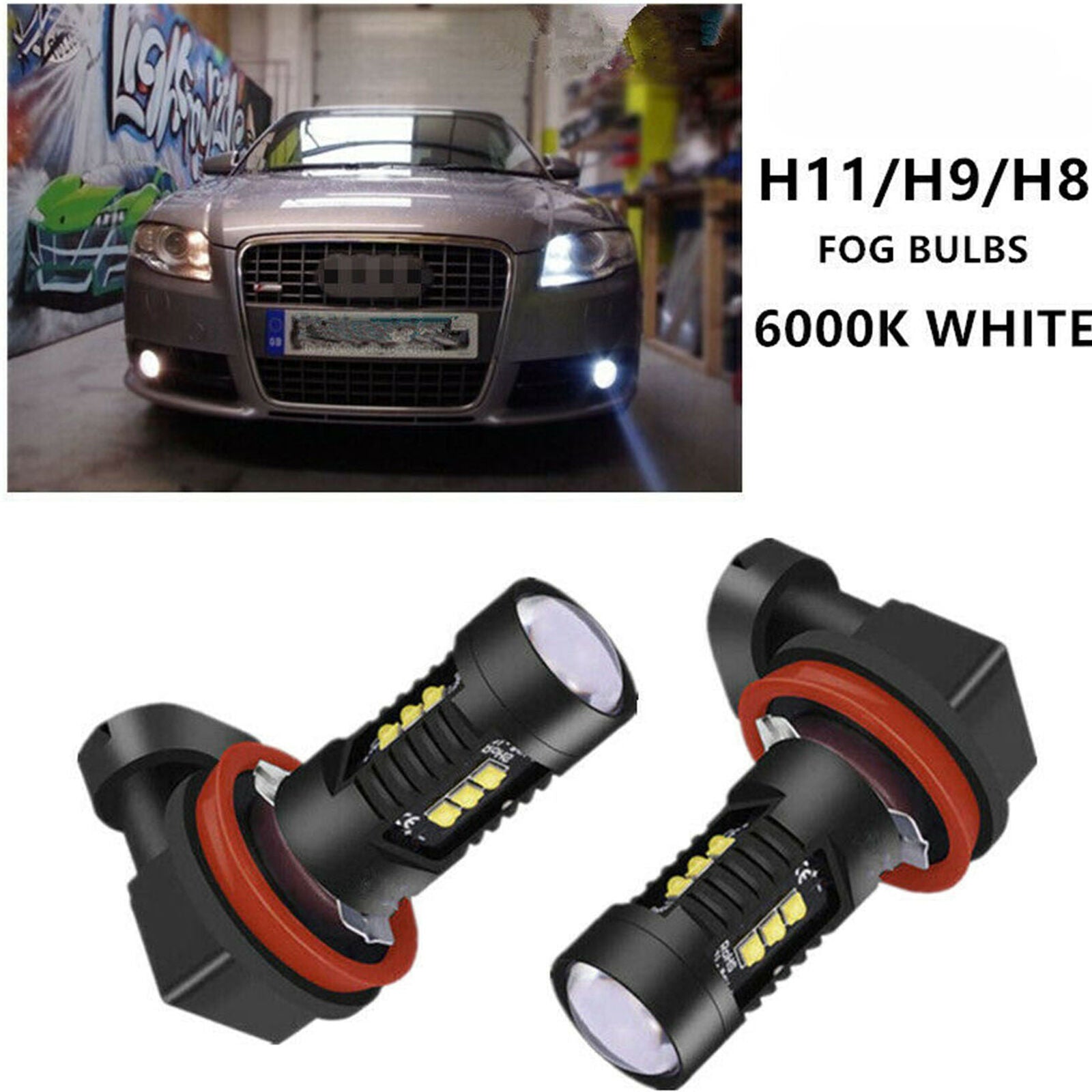 2 H11 LED Projector Fog Light DRL 11W No Error For Audi A3 A4 A5 S5 A6 Q5 Q7 TT