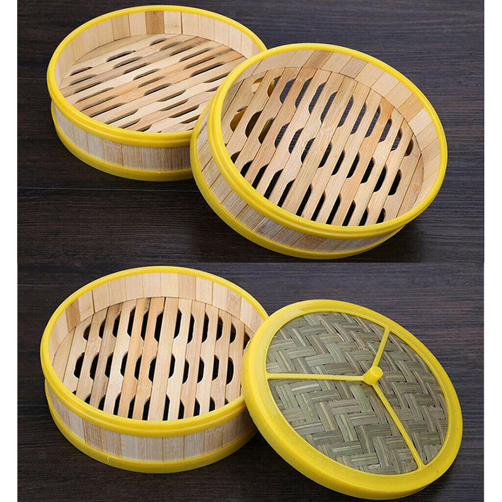 Bamboo Steamer Basket for Buns Dumpling Vegetables Weaving Lid Non-Stick