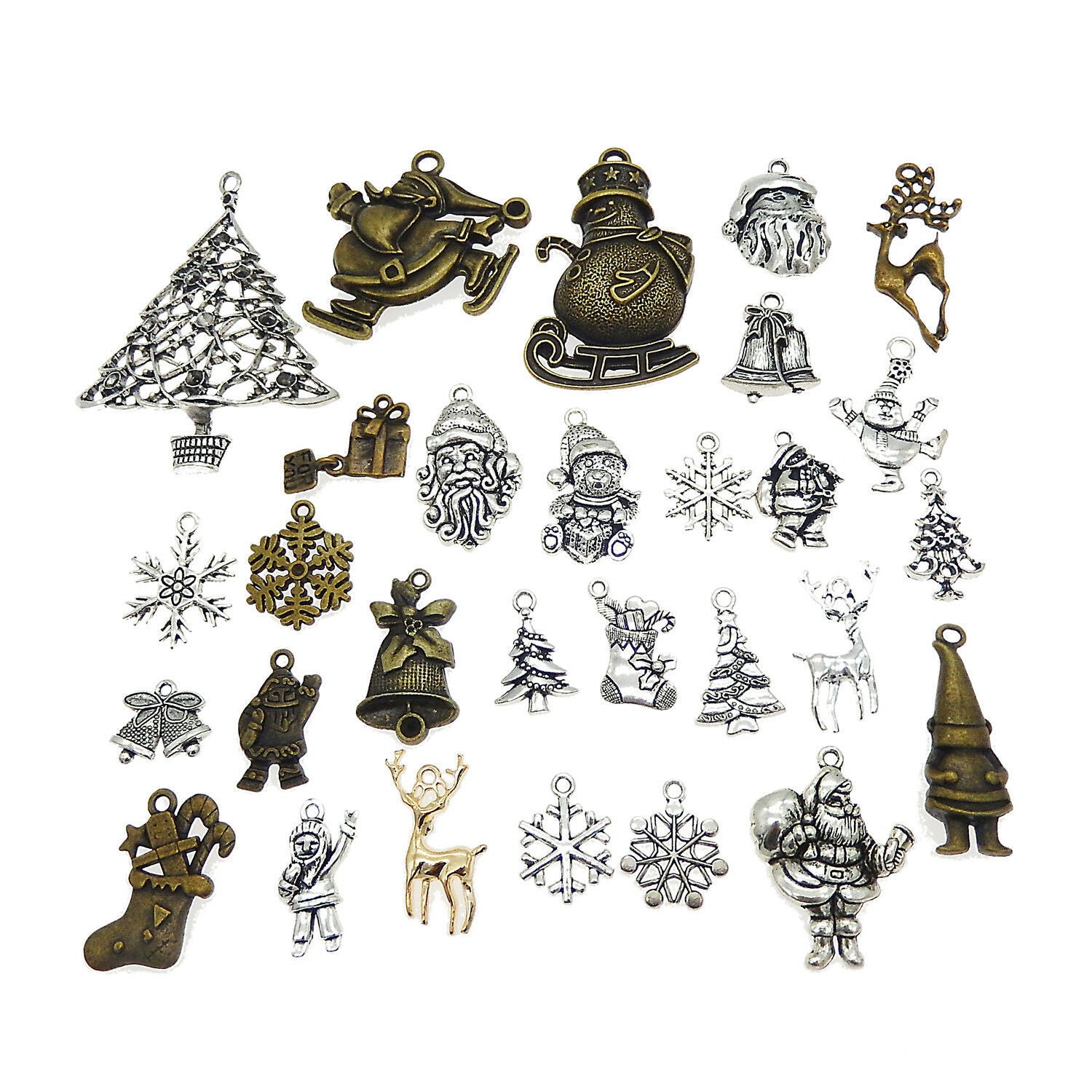 30 PCS Mix Metal Xmas Tree Santa Claus Snowman Pendant Christmas Alloy Charm DIY