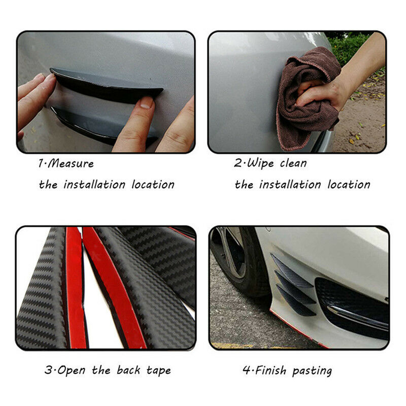 4 Universal Front Bumper Lip Splitter Fins Body Spoiler Canard Valence Chi N Kt