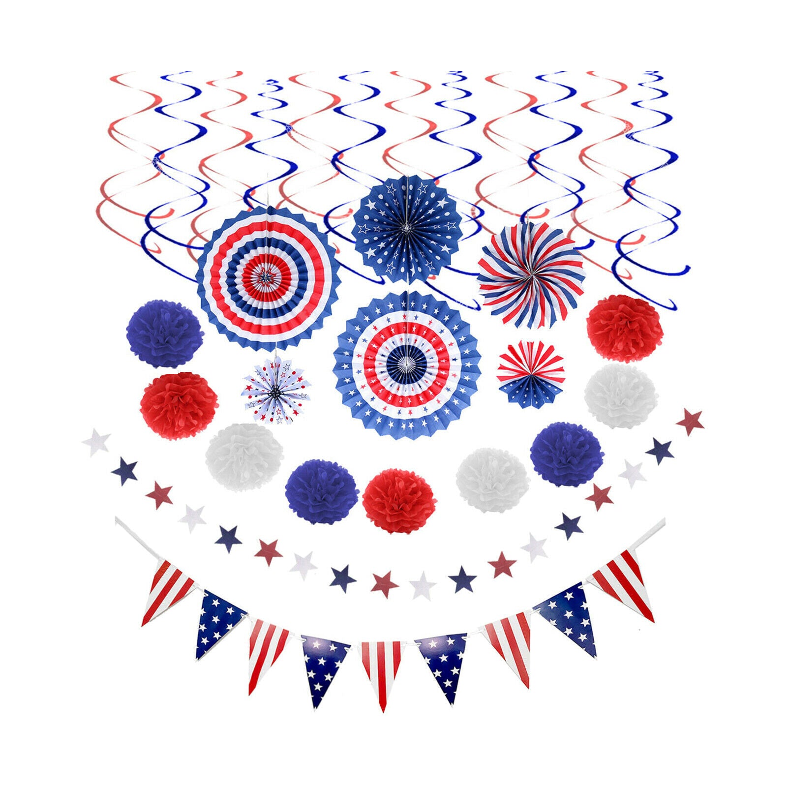 Fourth Of July Patriotic Decorations Hanging Swirl Independence Day Ornaments