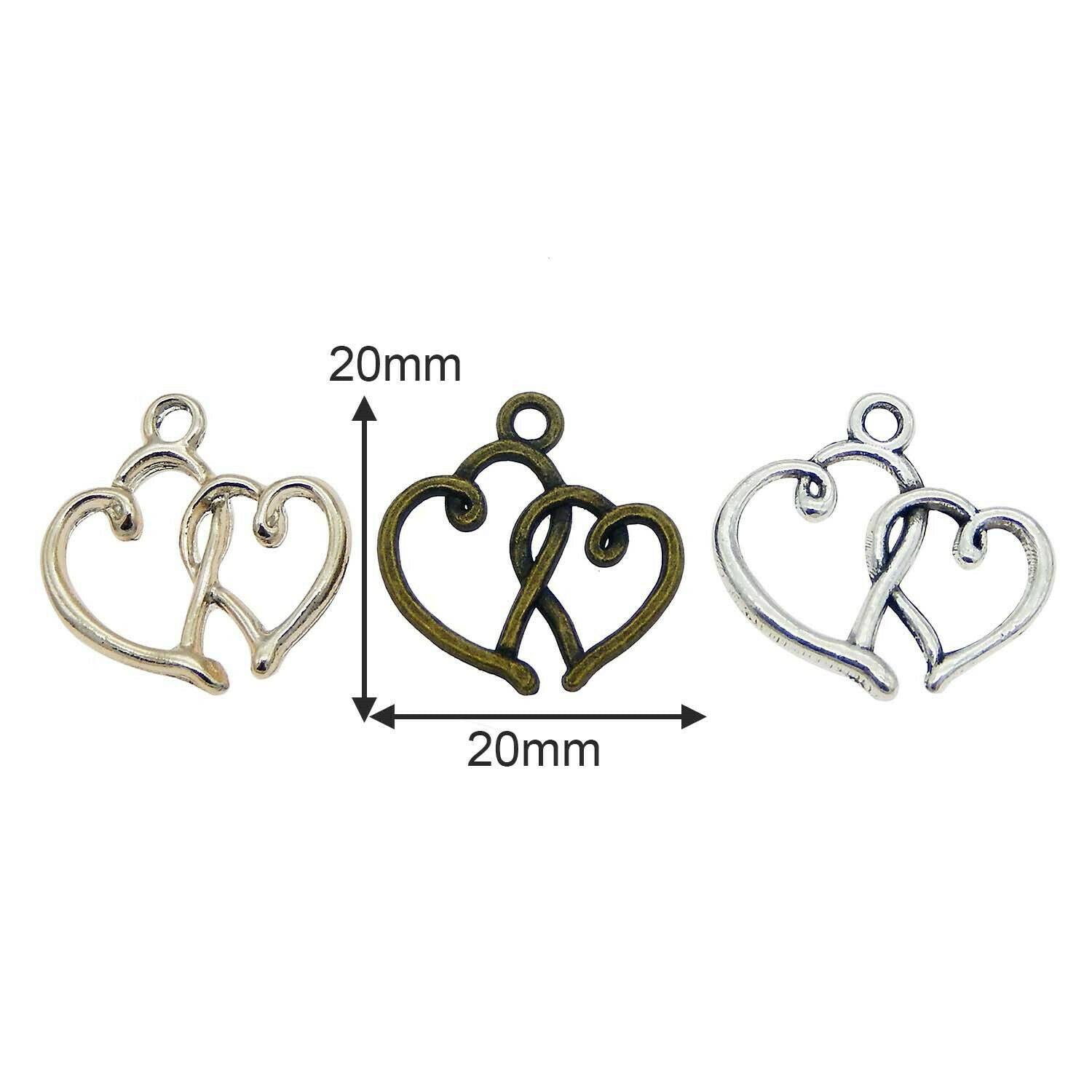 12 pcs Mix Lot Retro Heart By Heart Charm Pendant Making Crafts Alloy 20*20mm