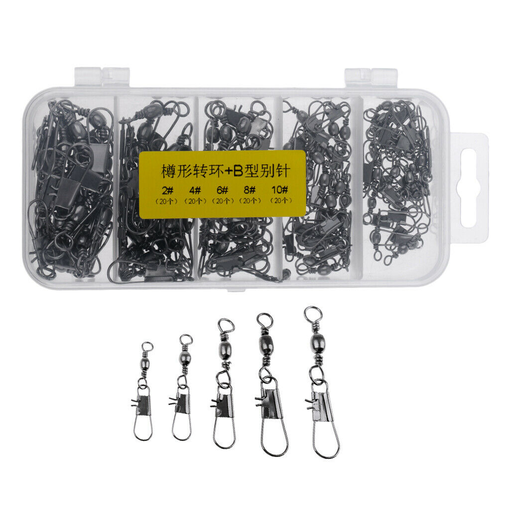 100Pcs Stainless Steel Swivels Interlock Snap Fishing Lure Tackle Connector