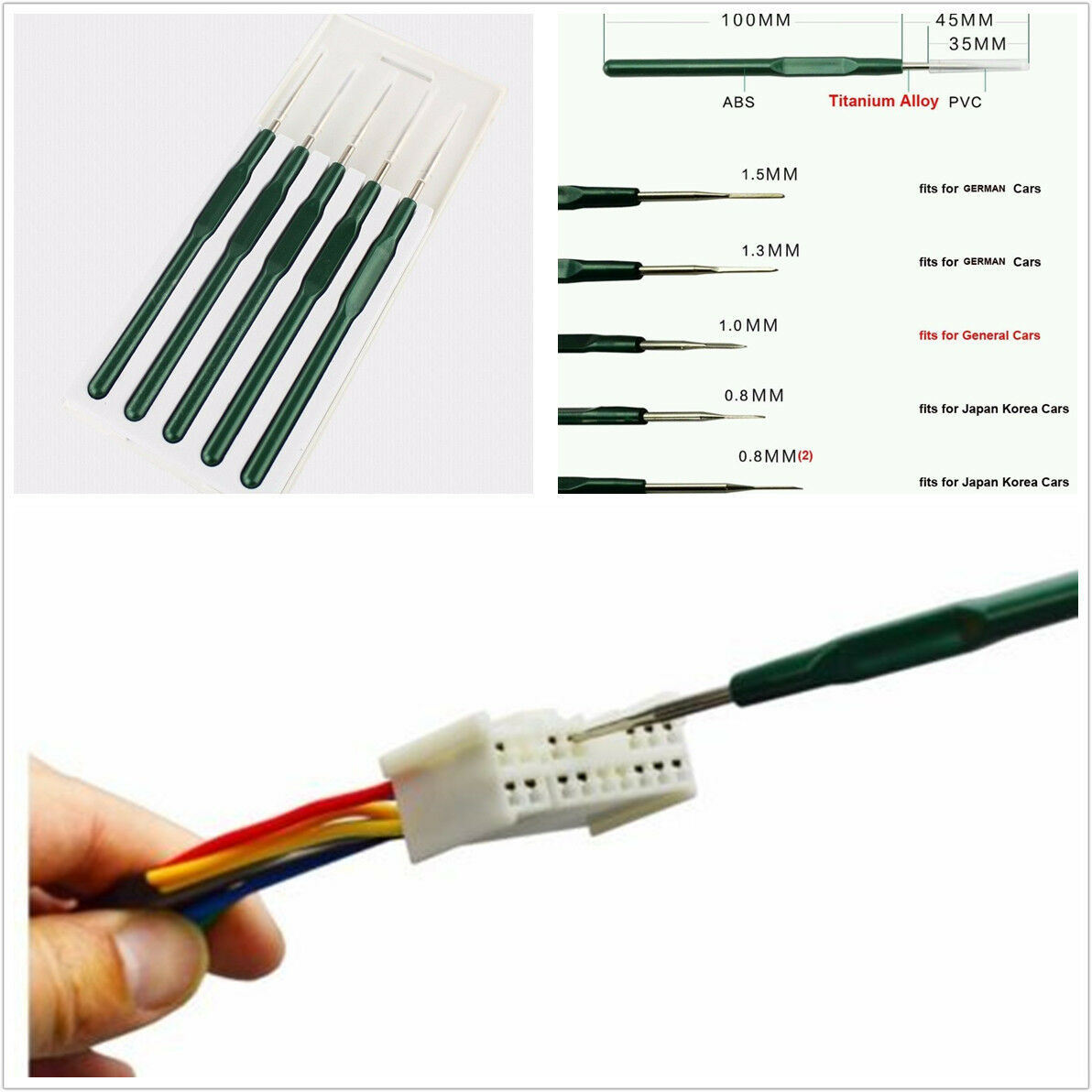 5Pc Crimp connector Pin Pigtail Plug Terminal Removal Dismount Tool Kit Titanium