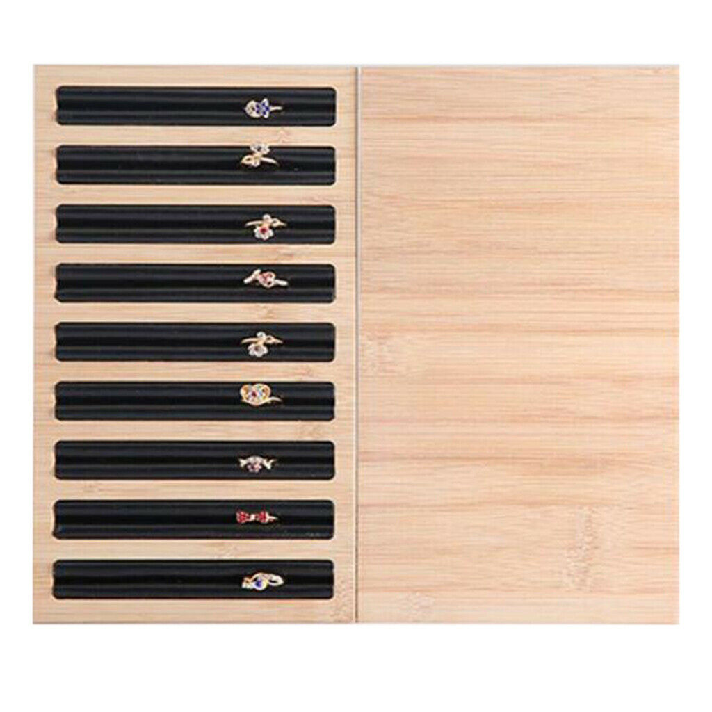2Pcs Bamboo Wooden Jewelry Display Plate Shop Rings Earrings Storage Stand