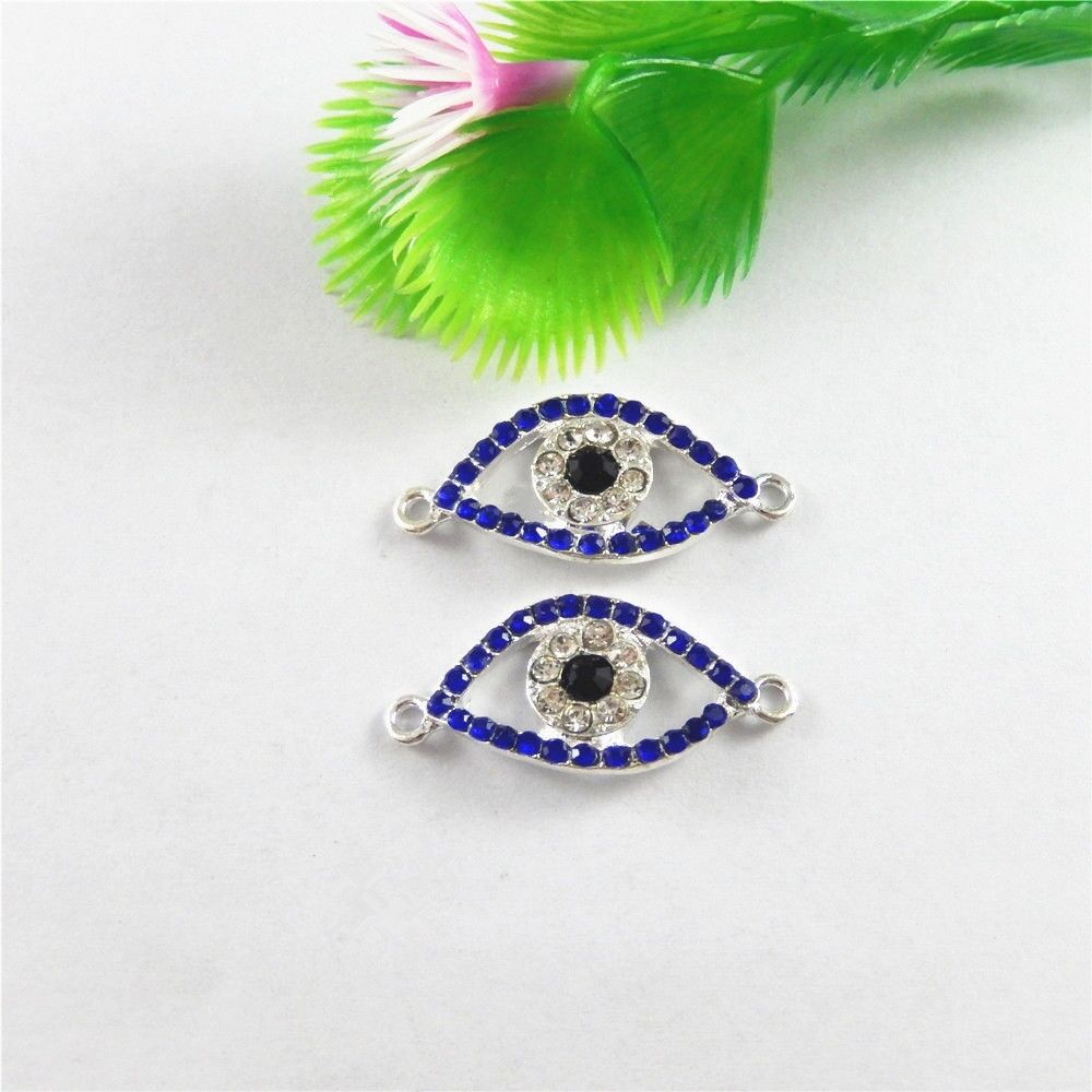 4 Alloy Evil Eye Charm Rhinestone Pendant Connector Bracelet DIY Jewelry 33*15mm