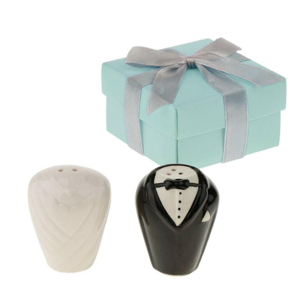Bride and Groom Tuxedo Salt and Pepper Shakers Set Wedding Christmas Favor