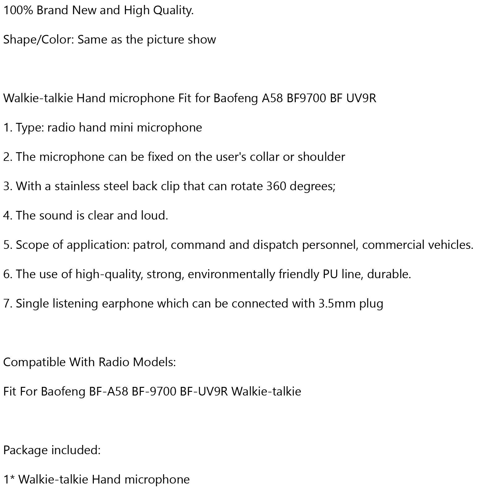 Handheld Microphone Mic Fit For Baofeng BF-A58 BF-9700 BF-UV9R Walkie-talkie