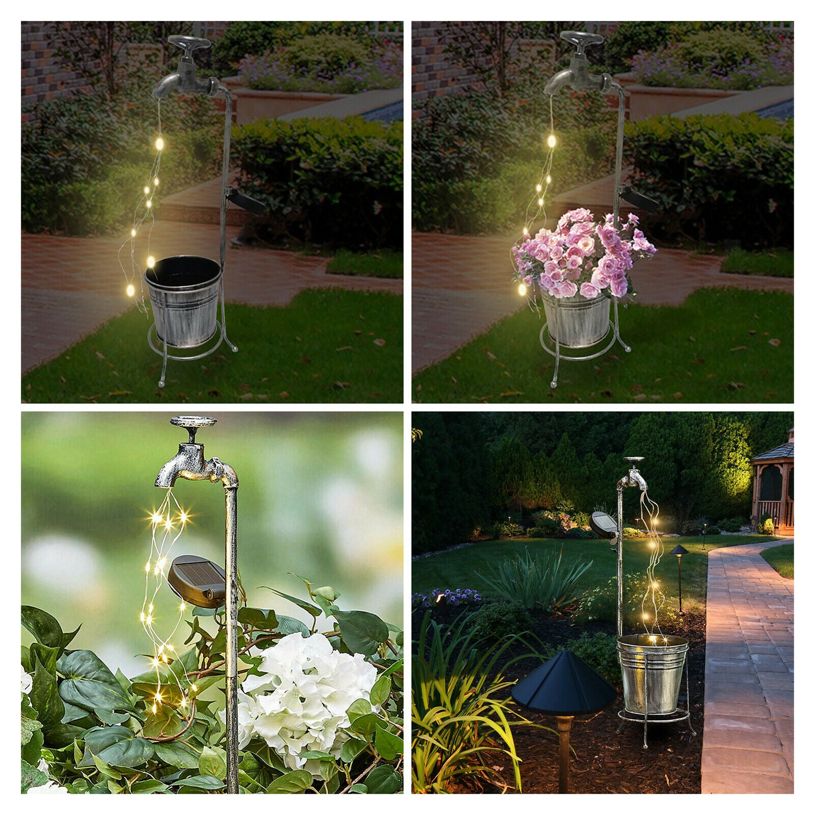 Solar Powered Water Faucet Lights Yard Lawn Art Home Decorations Landscape