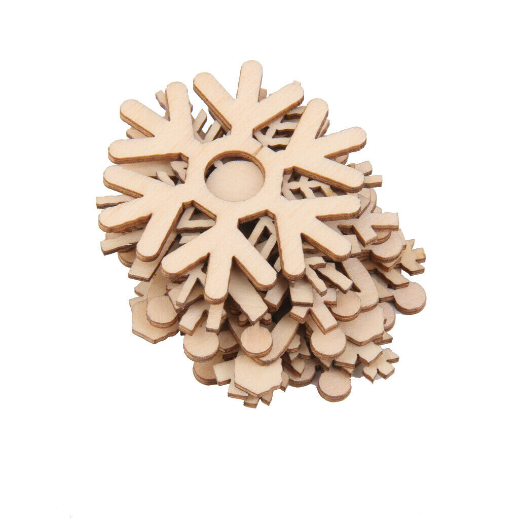 50 Pieces Wood Christmas Tree Decorations Snowflake Style